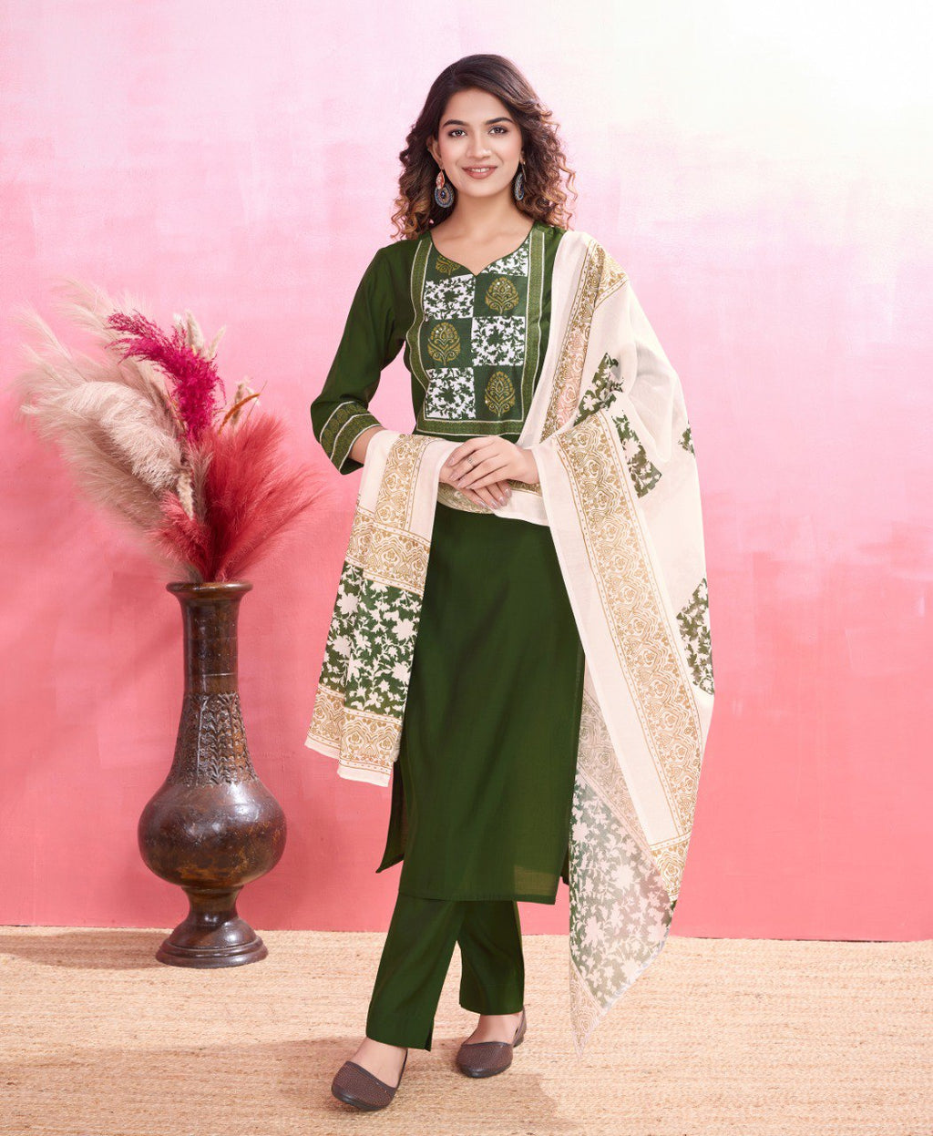 Prazu Fashion Mahendi Viscose Silk Printed Kurta Set - Distacart