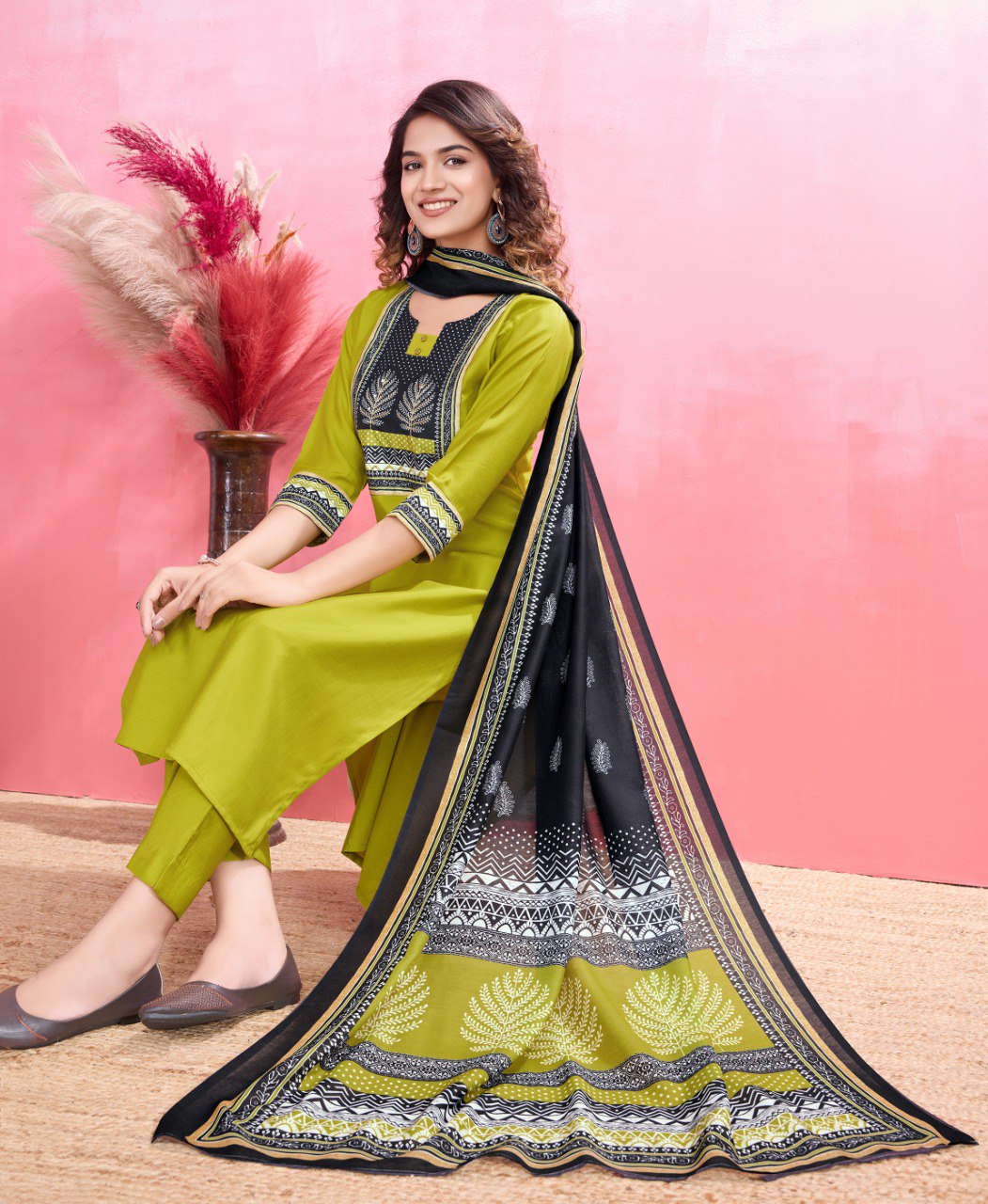 Prazu Fashion Parrot Green Viscose Silk Printed Kurta Set - Distacart