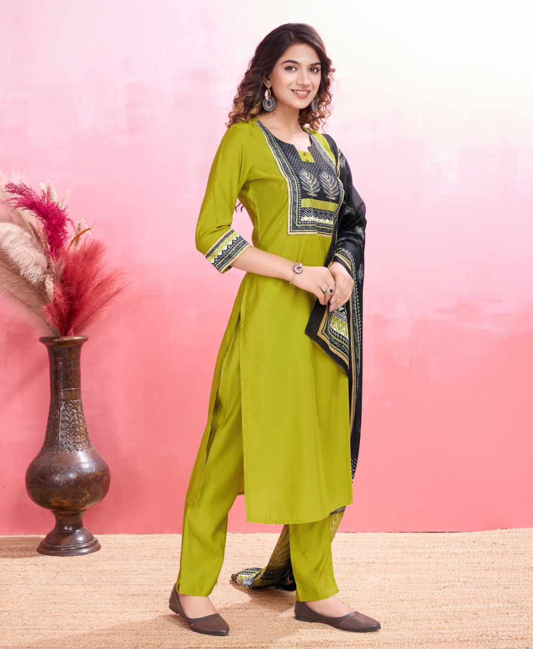 Prazu Fashion Parrot Green Viscose Silk Printed Kurta Set - Distacart