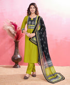 Prazu Fashion Parrot Green Viscose Silk Printed Kurta Set - Distacart