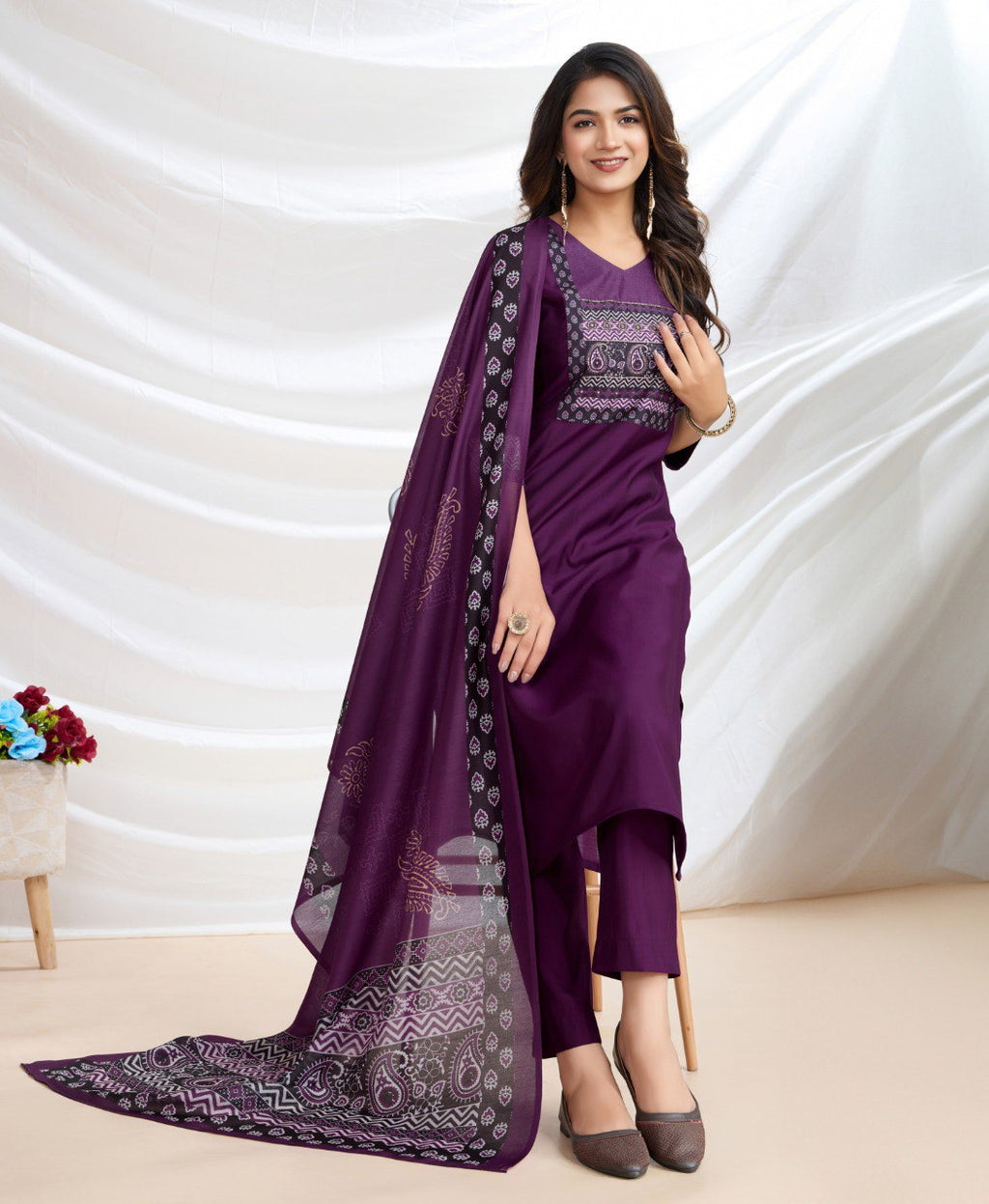 Prazu Fashion Purple Viscose Silk Printed Kurta Set - Distacart