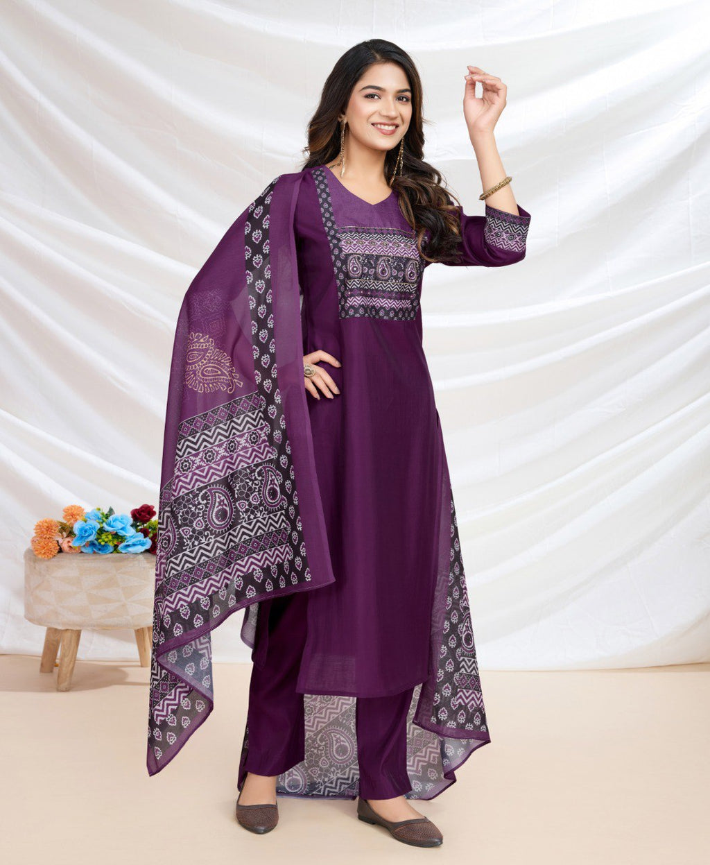 Prazu Fashion Purple Viscose Silk Printed Kurta Set - Distacart