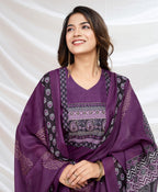 Prazu Fashion Purple Viscose Silk Printed Kurta Set - Distacart