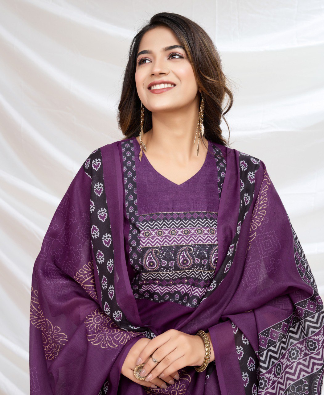 Prazu Fashion Purple Viscose Silk Printed Kurta Set - Distacart