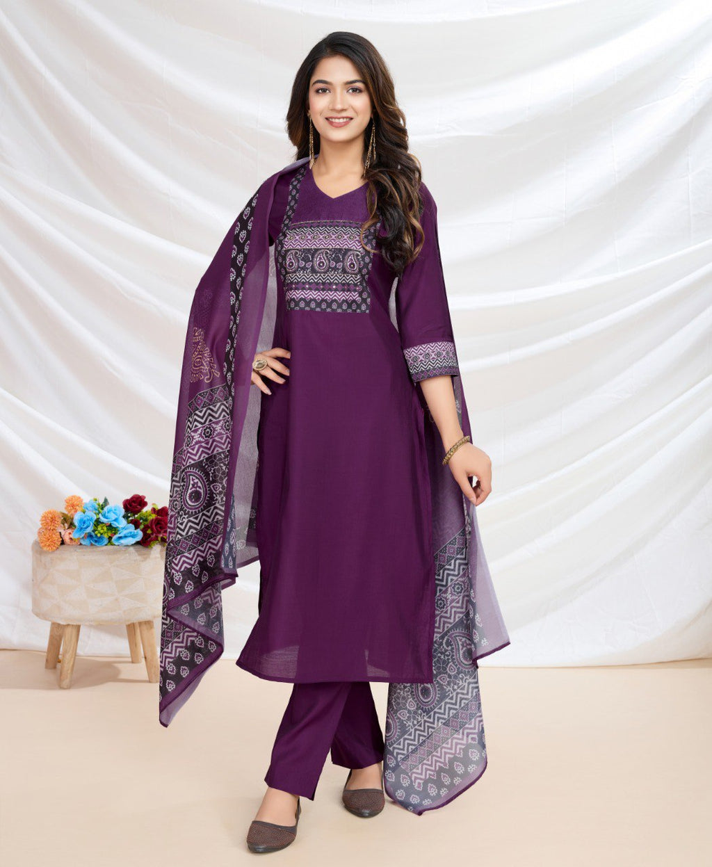 Prazu Fashion Purple Viscose Silk Printed Kurta Set - Distacart
