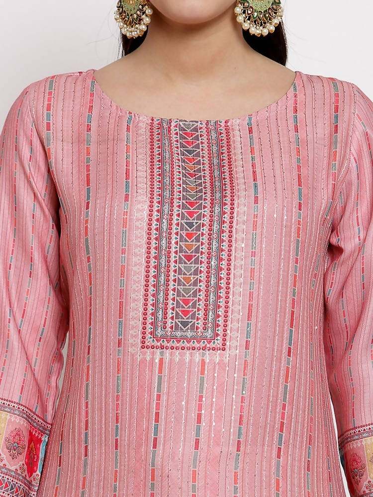 Myshka Women's Traditional Multi Cotton Printed 3/4 Sleeve Round Neck Casual Kurta