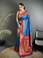 Joban Fashion Blue Intricate Motifs Soft Silk Banarasi Saree