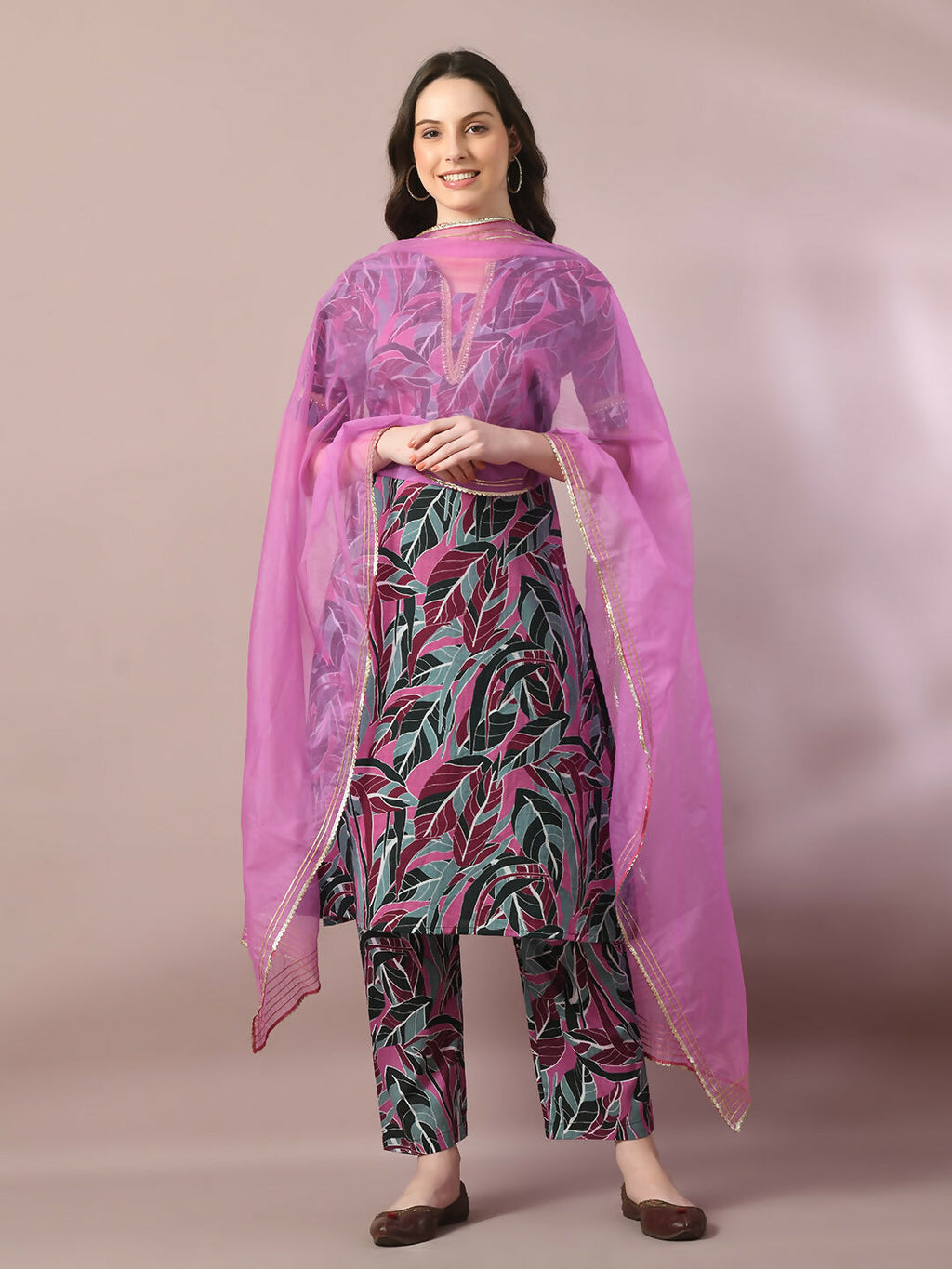 Myshka Women's Multi Printed Cotton Straight Party Kurta Set With Dupatta