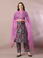 Myshka Women's Multi Printed Cotton Straight Party Kurta Set With Dupatta