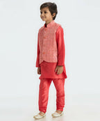 Joban Fashion Kids Island Sequence work Nehru Jacket Full Sleeves Kurta, Pajama Set - Tomato Red - Distacart
