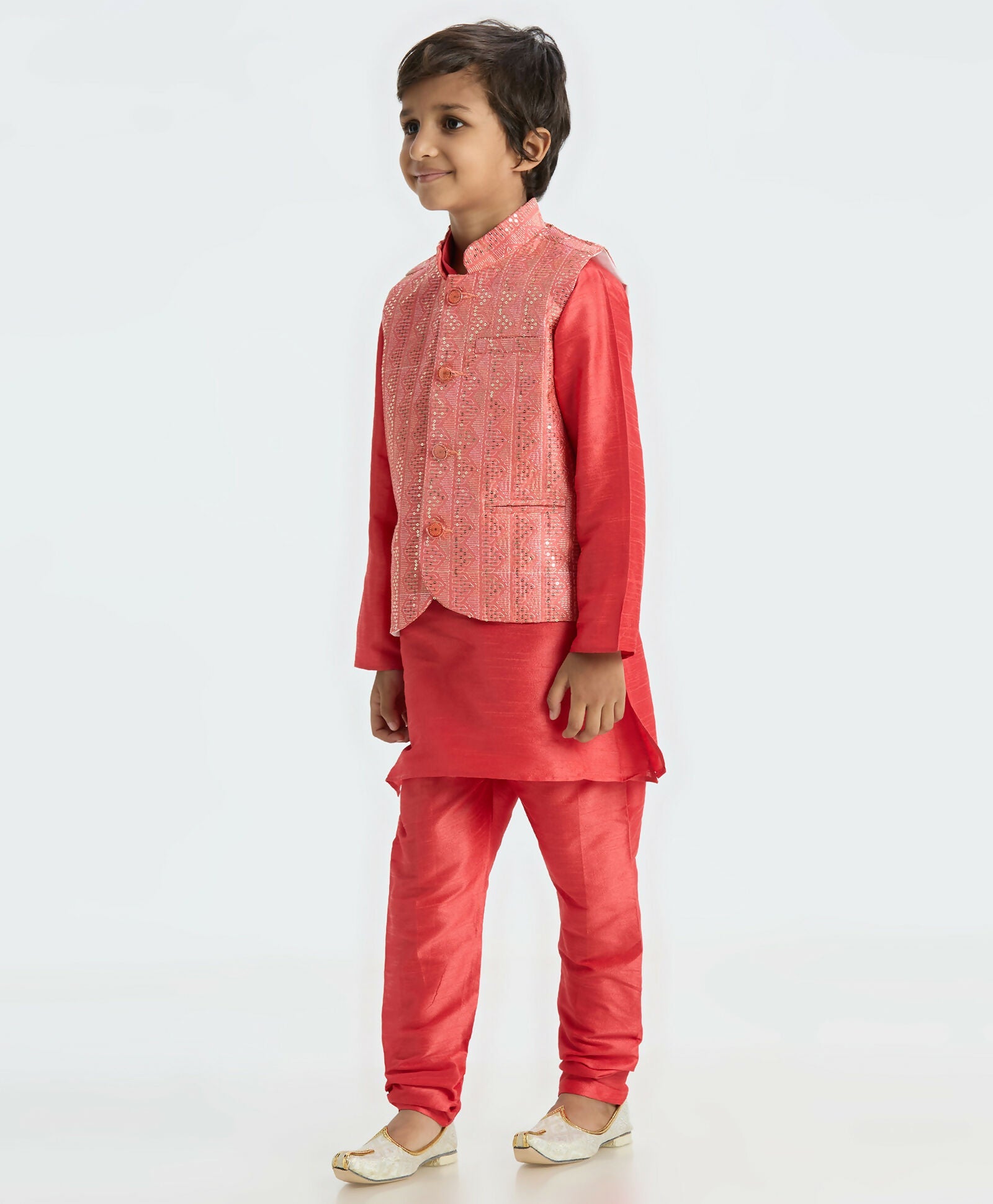 Joban Fashion Kids Island Sequence work Nehru Jacket Full Sleeves Kurta, Pajama Set - Tomato Red - Distacart