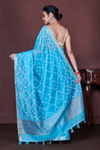 Morchari Sky Blue Cotton Chanderi Embroidery Saree Unstitched Blouse - Distacart