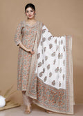 Miravan Women's Brown Floral Printed Gotta Patti Kurta With Palazzo And Dupatta Set