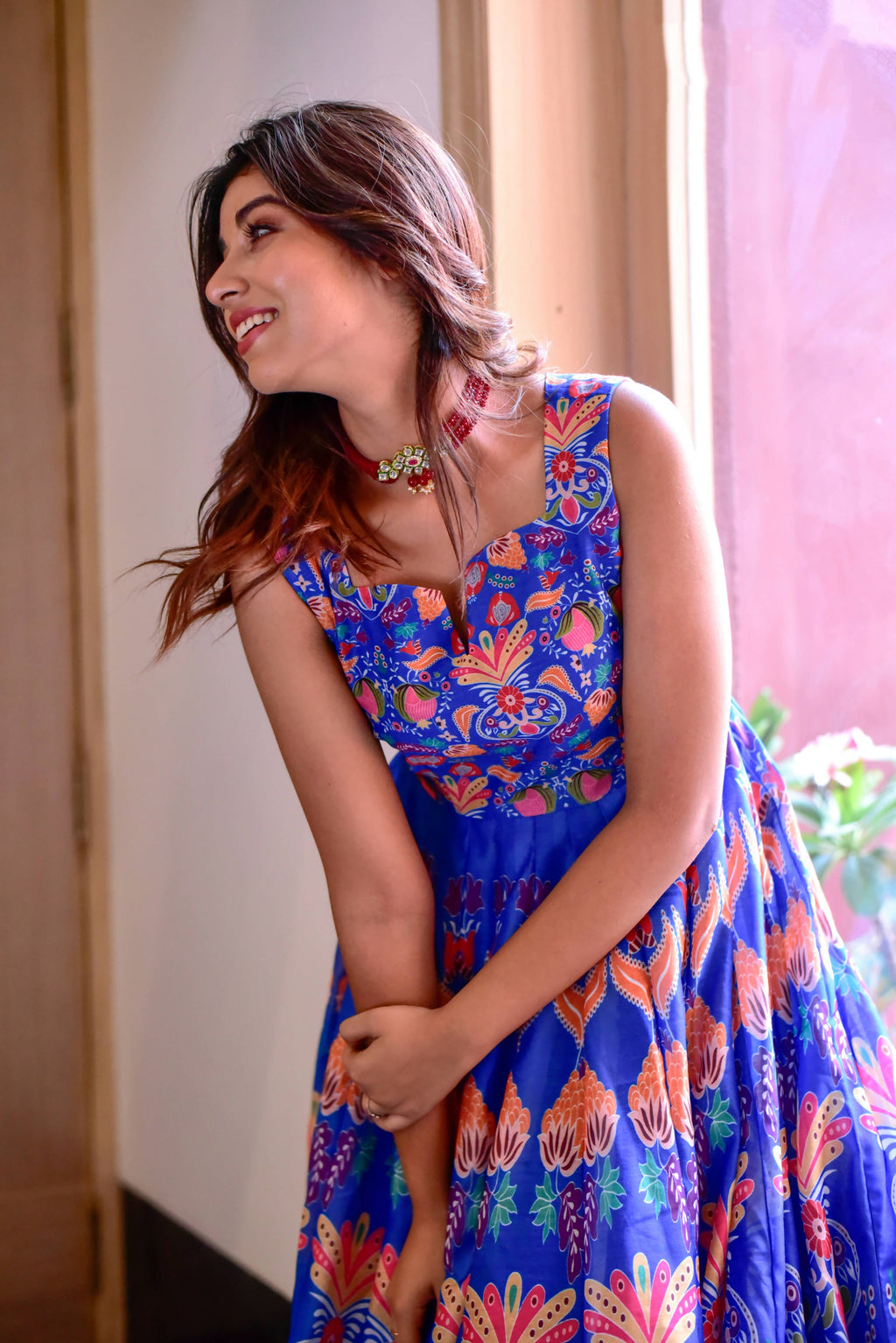 Casual Designer Blue Cotton Silk Gown - Anbazaar - Distacart