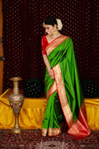 DEIANA'S Beautiful Designer Golden zari Soft Lichi Silk Saree - Green
