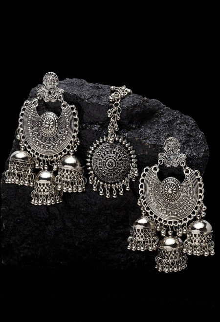 Mominos Fashion Johar Kamal Beautiful Jhumkas With Maang Tikka Earrings