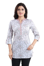 Snehal Creations Vibrant Vigour White Cotton Printed Short Tunic Top - Distacart