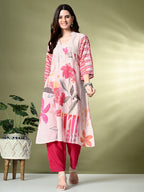Myshka Women's Hakoba Printed A-Line Kurta in Off White Color
