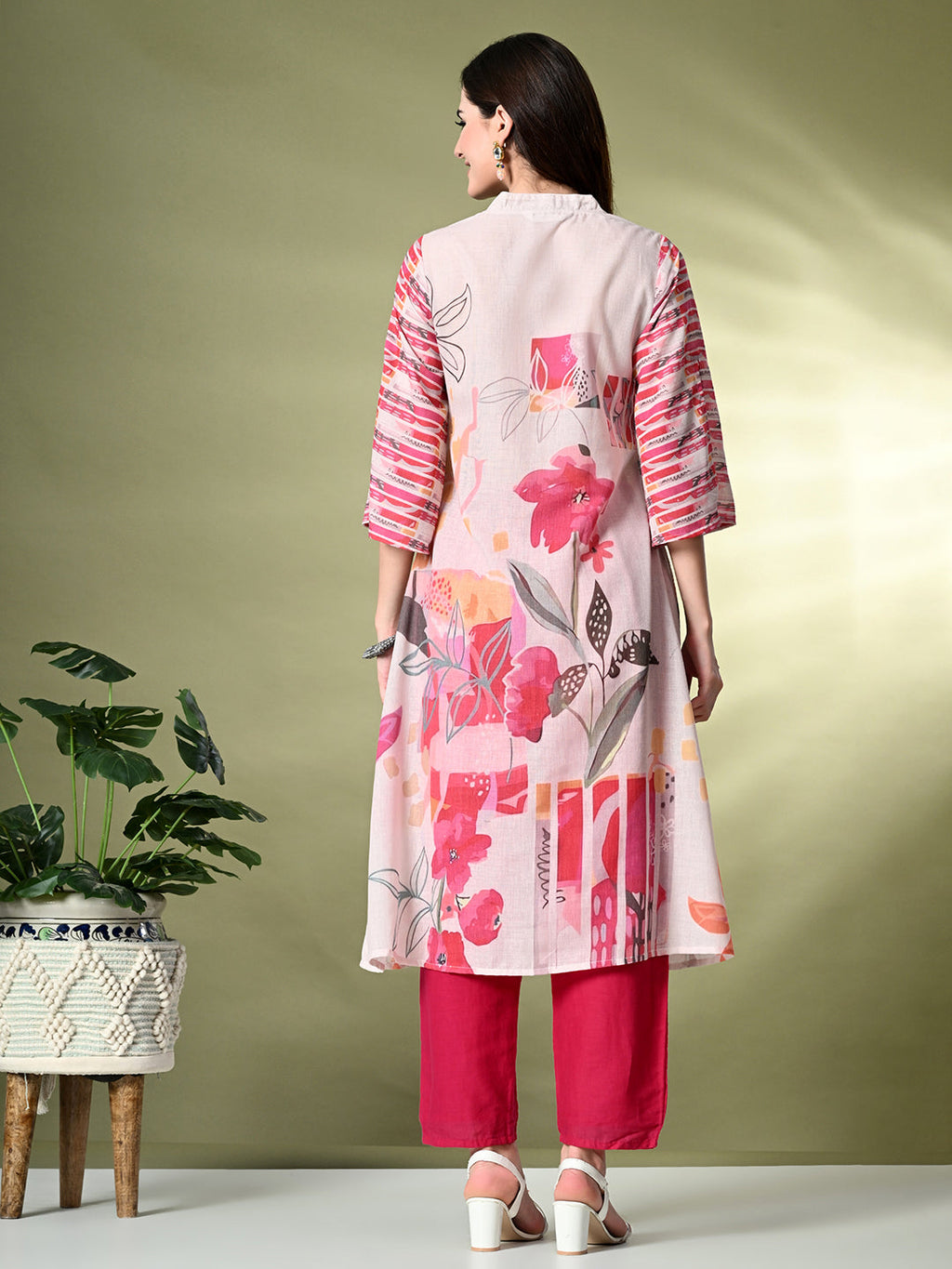 Myshka Women's Hakoba Printed A-Line Kurta in Off White Color