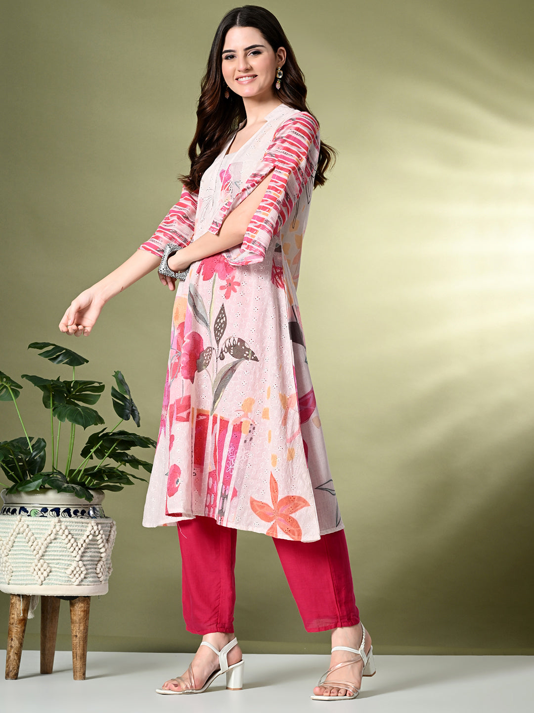 Myshka Women's Hakoba Printed A-Line Kurta in Off White Color