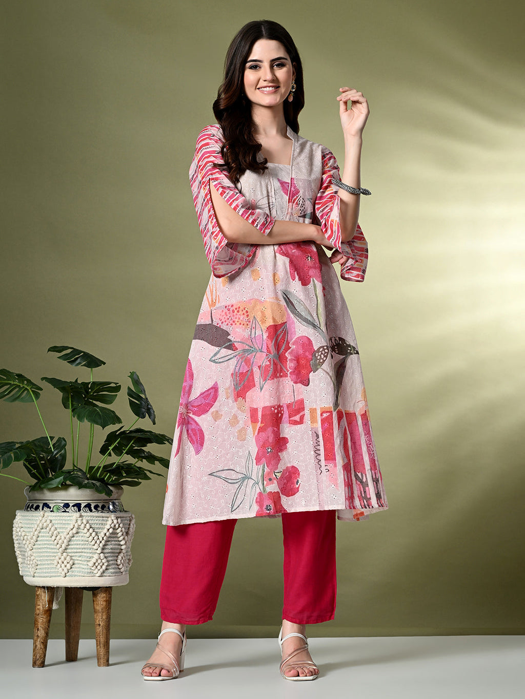 Myshka Women's Hakoba Printed A-Line Kurta in Off White Color