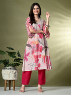 Myshka Women's Hakoba Printed A-Line Kurta in Off White Color