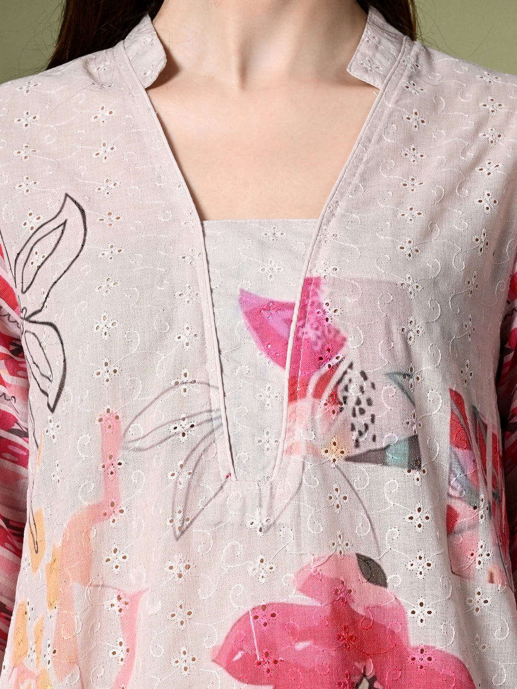 Myshka Women's Hakoba Printed A-Line Kurta in Off White Color