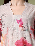 Myshka Women's Hakoba Printed A-Line Kurta in Off White Color