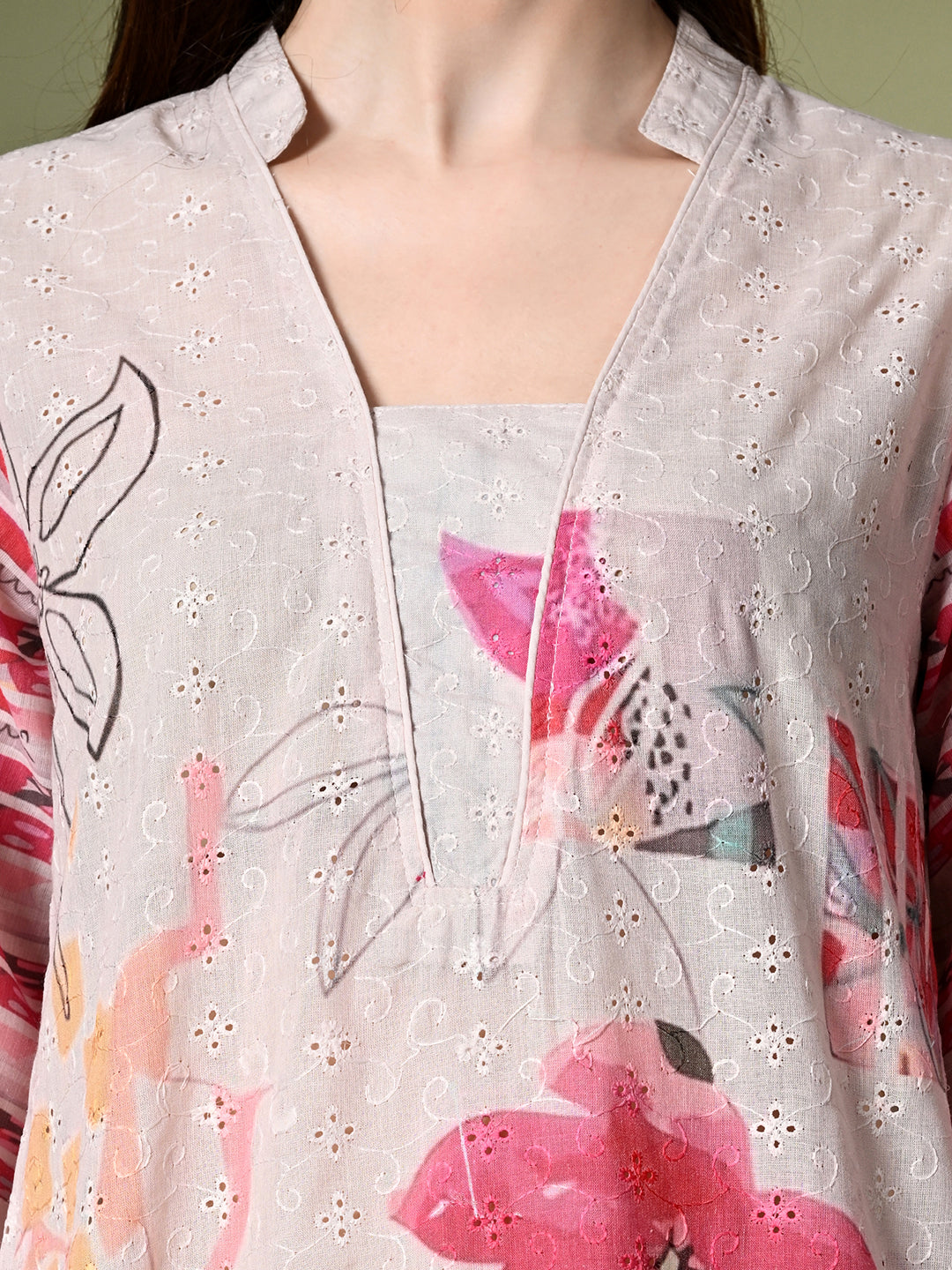 Myshka Women's Hakoba Printed A-Line Kurta in Off White Color