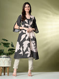 Myshka Women's Hakoba Printed A-Line Kurta in Black Color