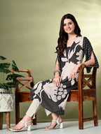 Myshka Women's Hakoba Printed A-Line Kurta in Black Color