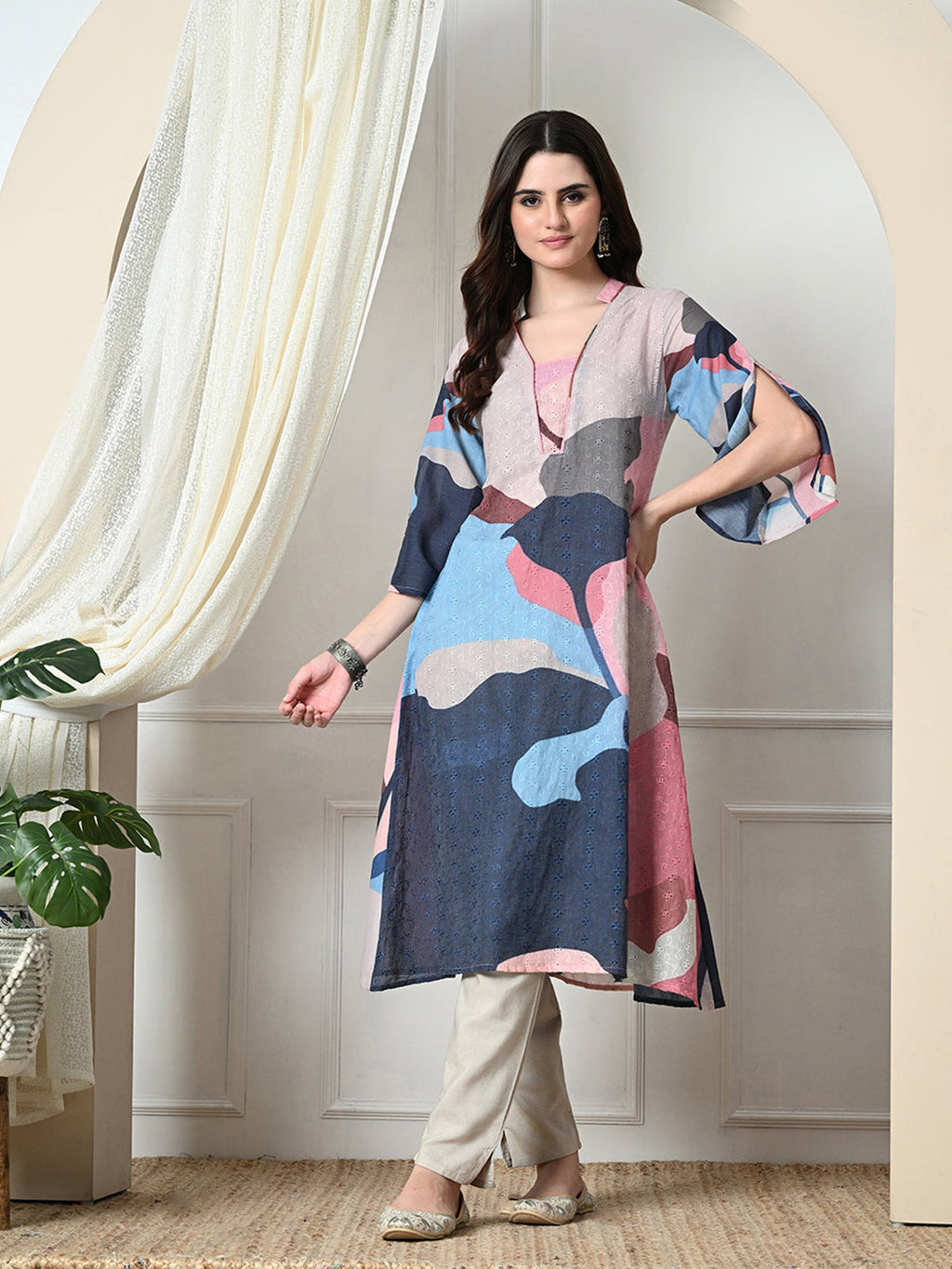 Myshka Women's Hakoba Printed A-Line Kurta in Multi Color