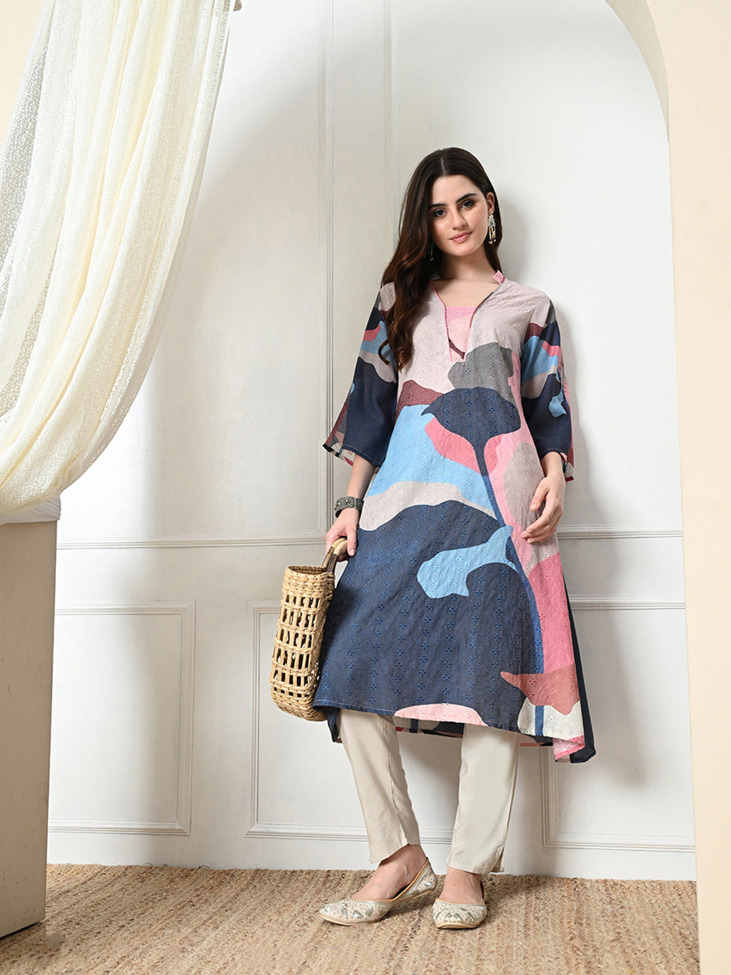 Myshka Women's Hakoba Printed A-Line Kurta in Multi Color