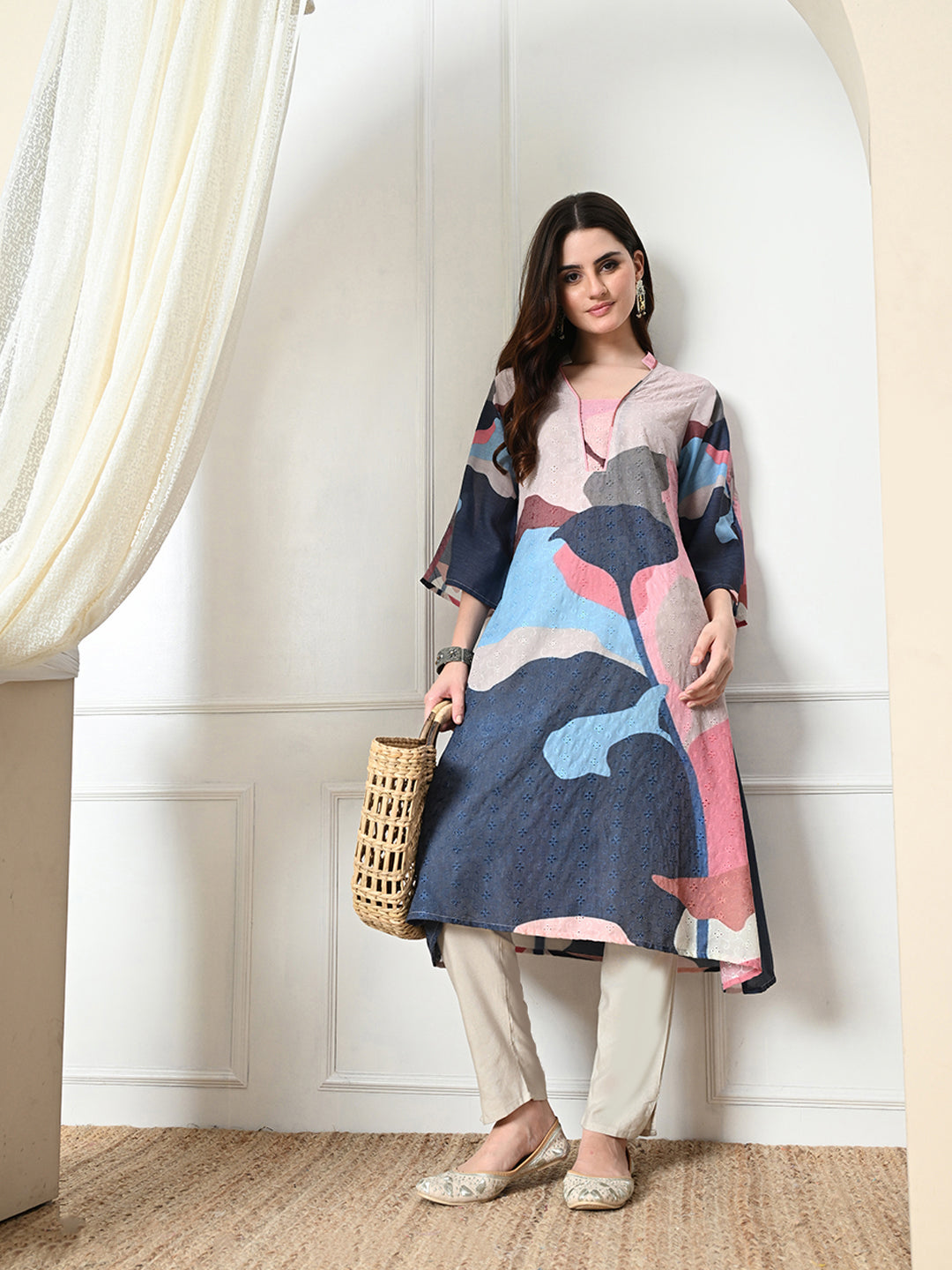 Myshka Women's Hakoba Printed A-Line Kurta in Multi Color