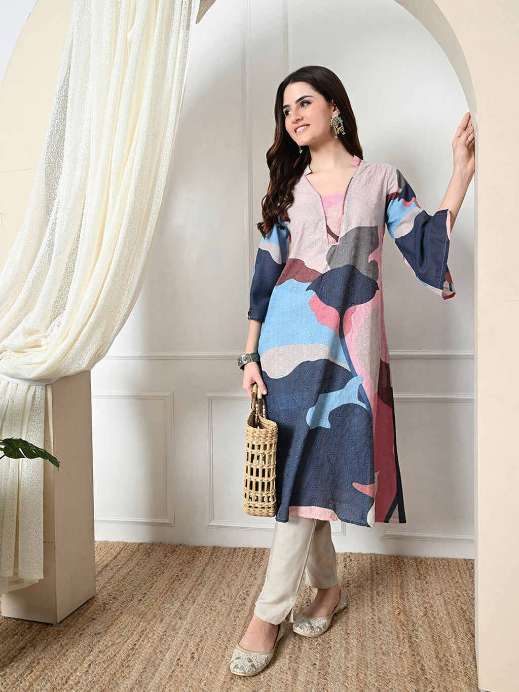 Myshka Women's Hakoba Printed A-Line Kurta in Multi Color