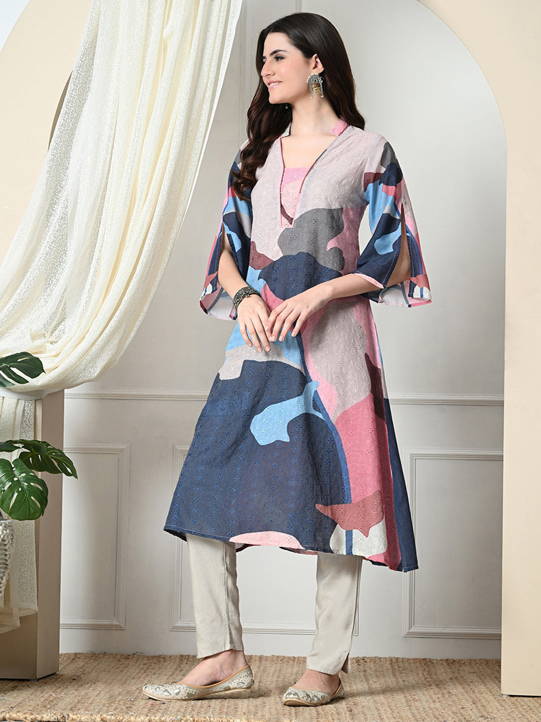 Myshka Women's Hakoba Printed A-Line Kurta in Multi Color