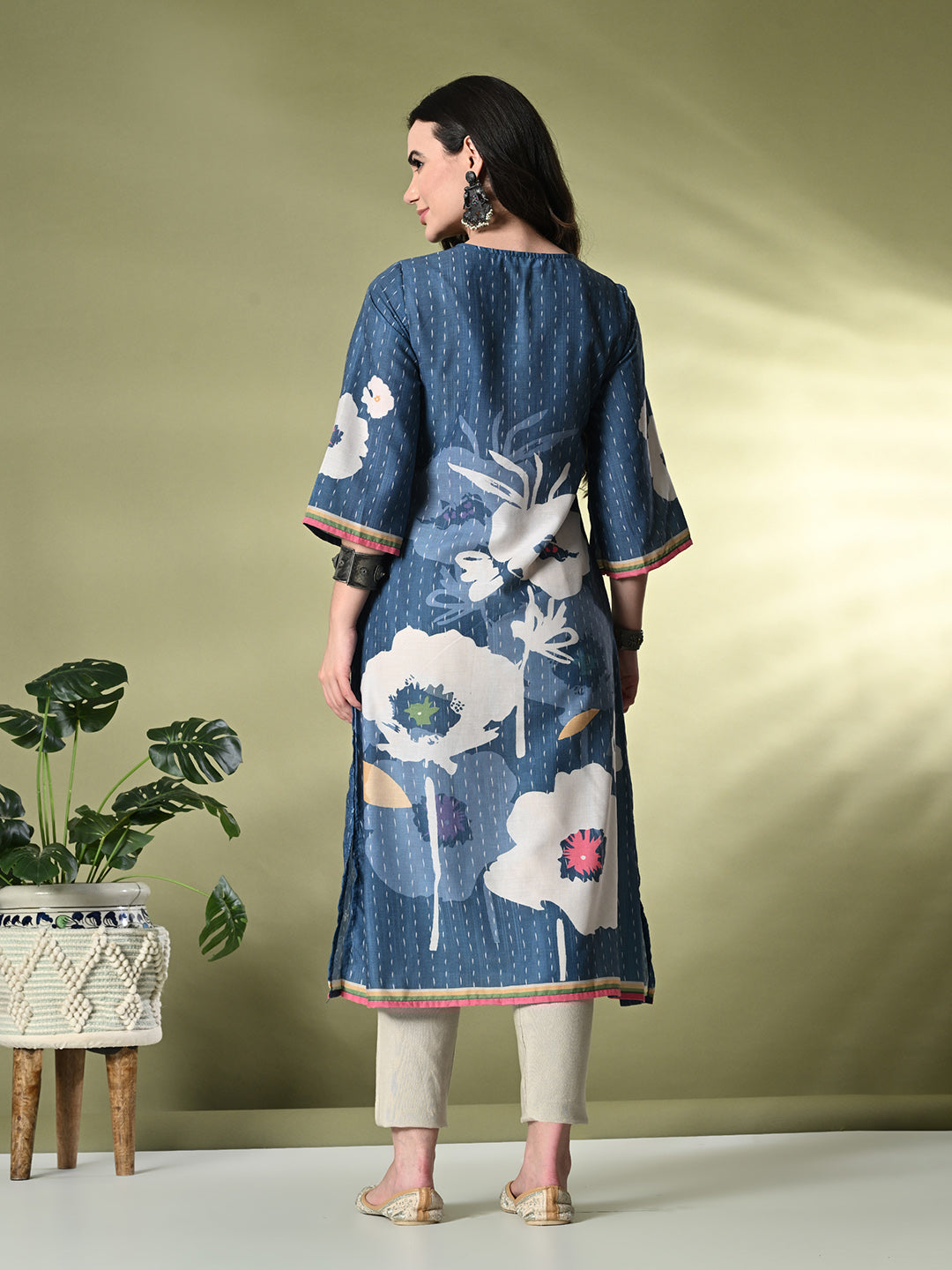 Myshka Women's Hakoba Printed A-Line Kurta in Blue Color