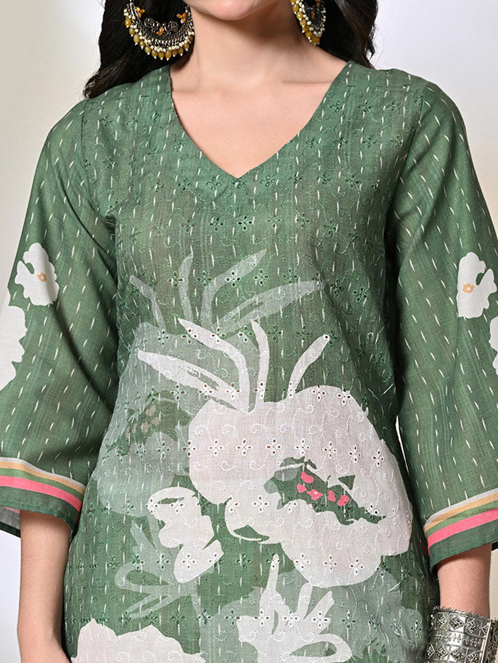 Myshka Women's Hakoba Printed A-Line Kurta in Green Color