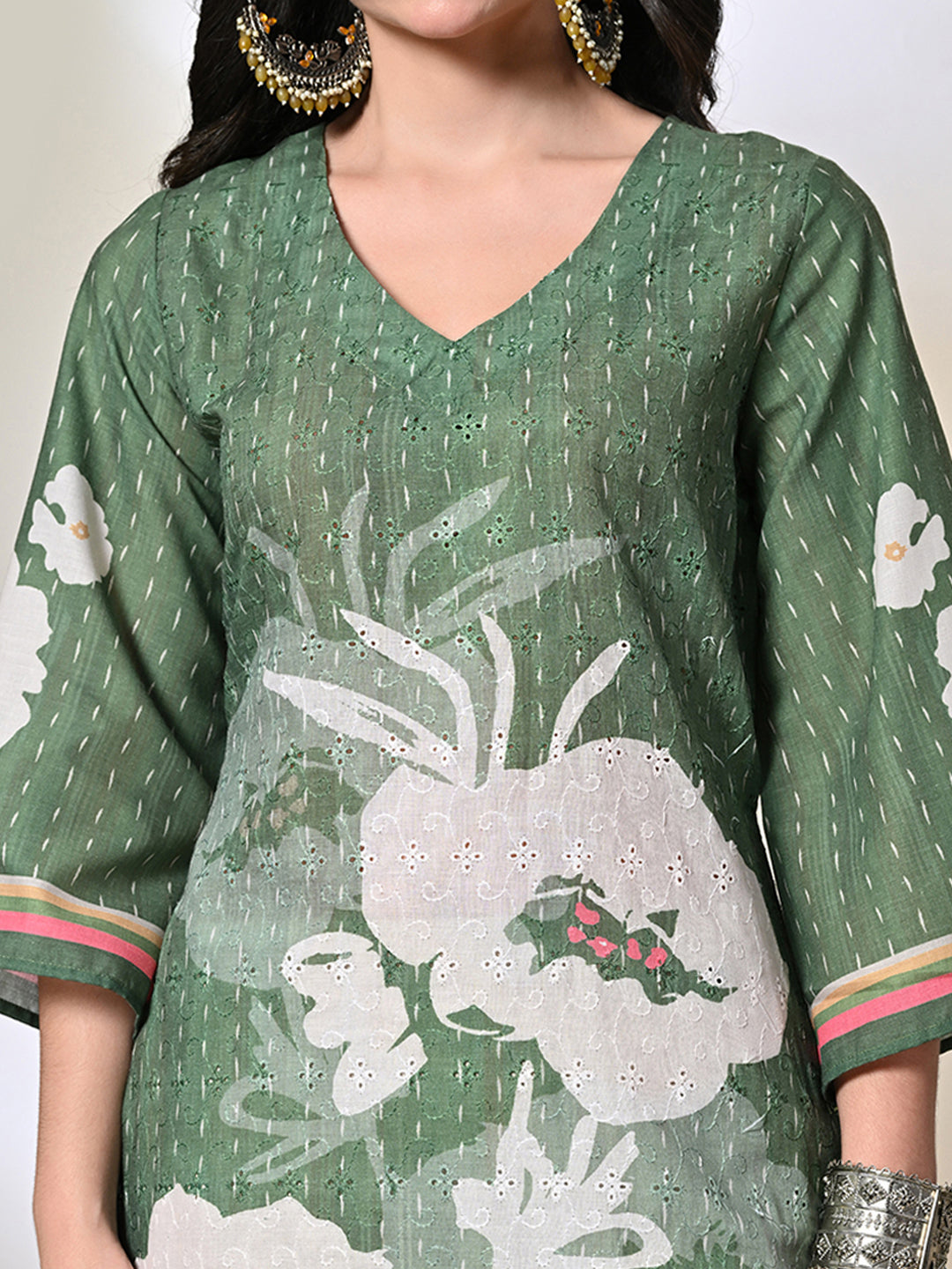 Myshka Women's Hakoba Printed A-Line Kurta in Green Color