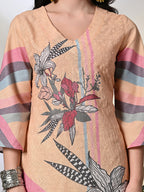 Myshka Women's Hakoba Printed A-Line Kurta in Yellow Color