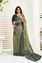 Joban Fashion Cream Zig Zag & Chevron Linen Ready To Wear Saree With Unstitched Blouse - Distacart