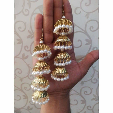 MS Fashion India Traditional Latkan Gold-Polished Bridal And Occasional Wear White Pearl Earrings