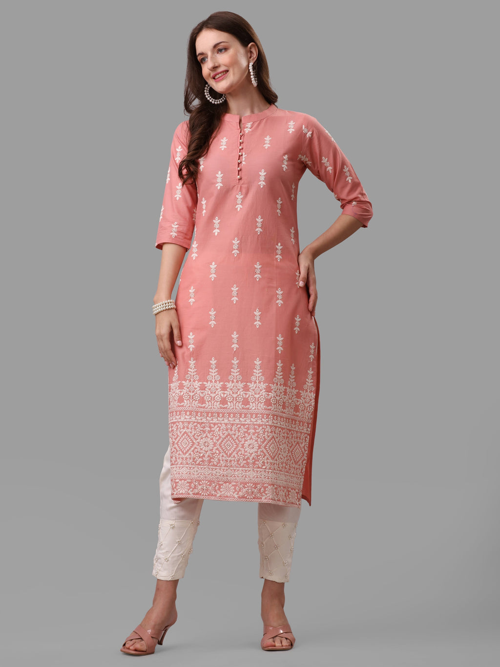 Ethnic Motif& Mandarin Collar Kurta With Cotton Pant Set, Multicolor - Hiral Fashion - Distacart