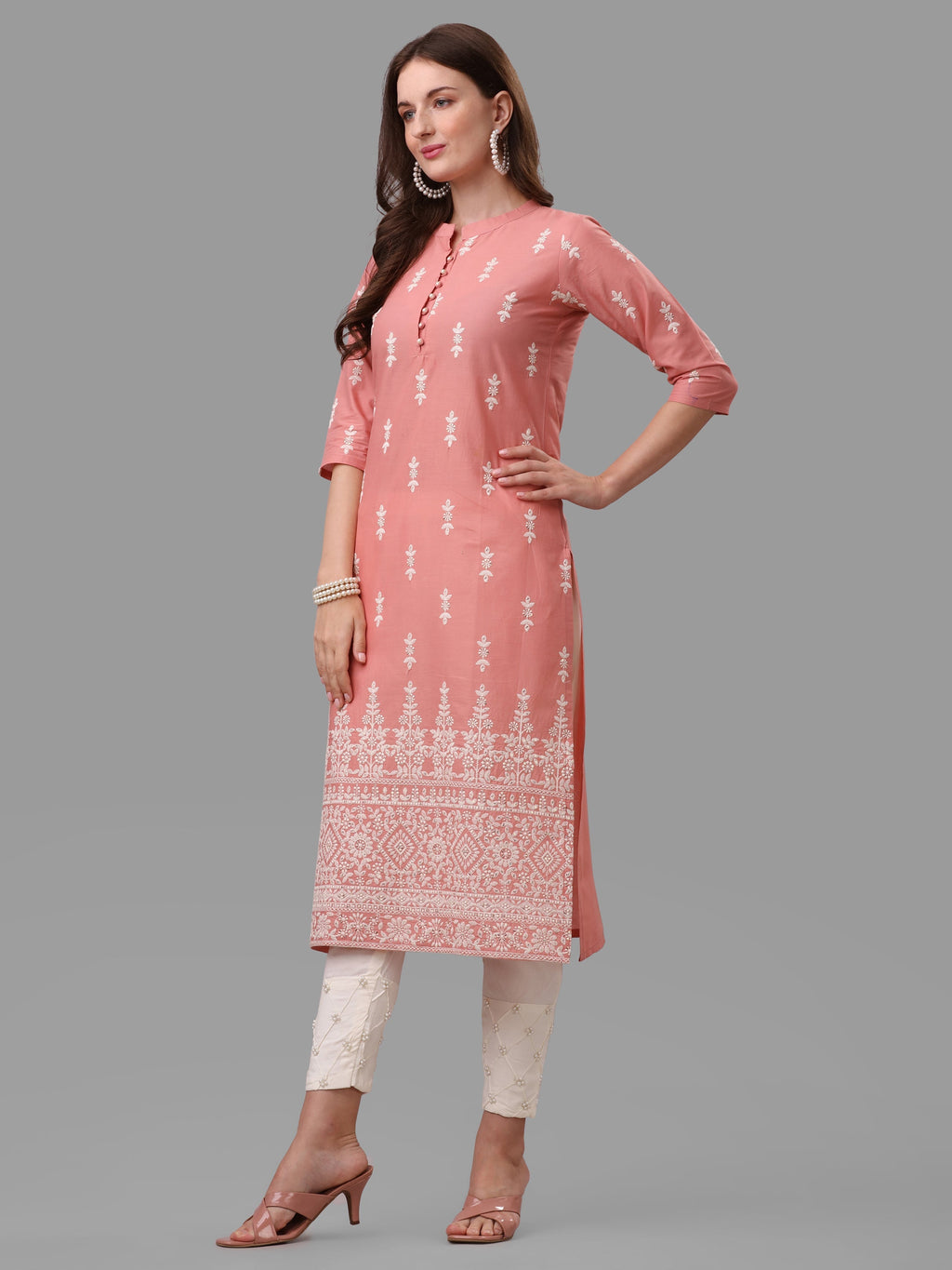 Ethnic Motif& Mandarin Collar Kurta With Cotton Pant Set, Multicolor - Hiral Fashion - Distacart
