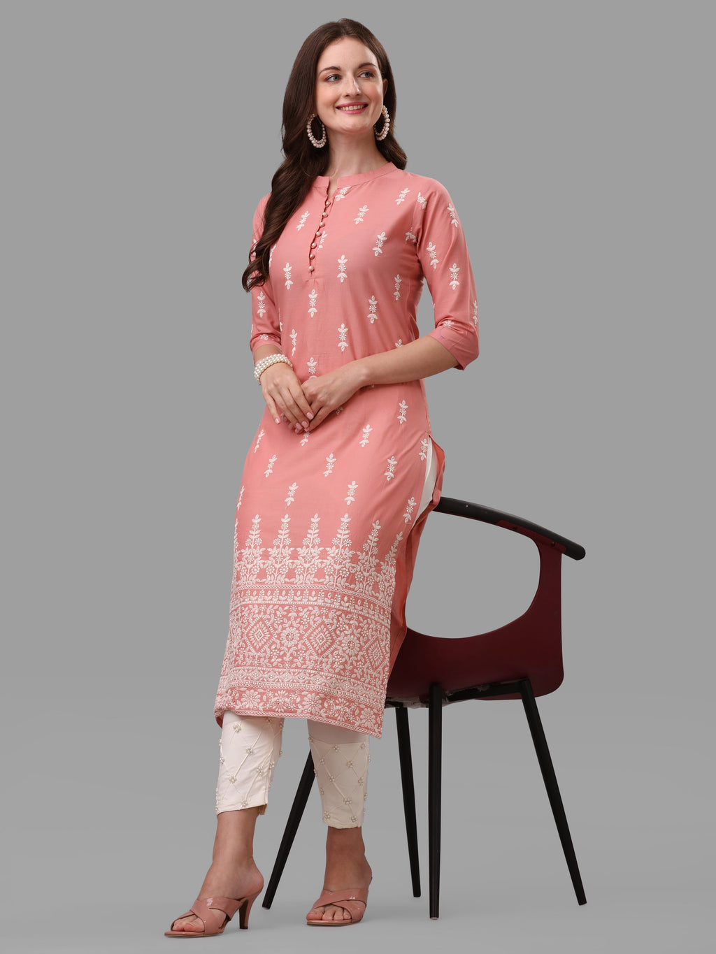 Ethnic Motif& Mandarin Collar Kurta With Cotton Pant Set, Multicolor - Hiral Fashion - Distacart