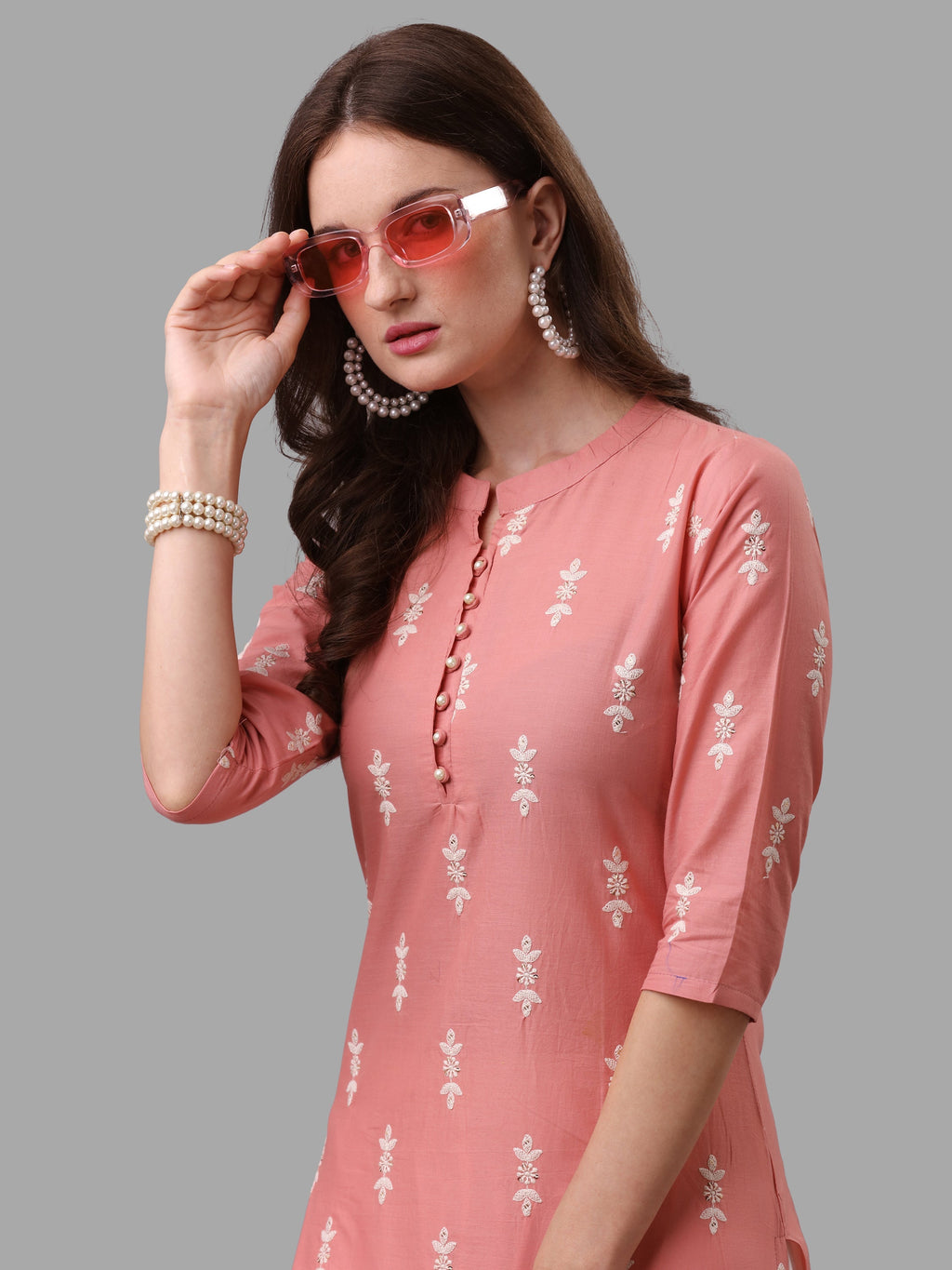 Ethnic Motif& Mandarin Collar Kurta With Cotton Pant Set, Multicolor - Hiral Fashion - Distacart