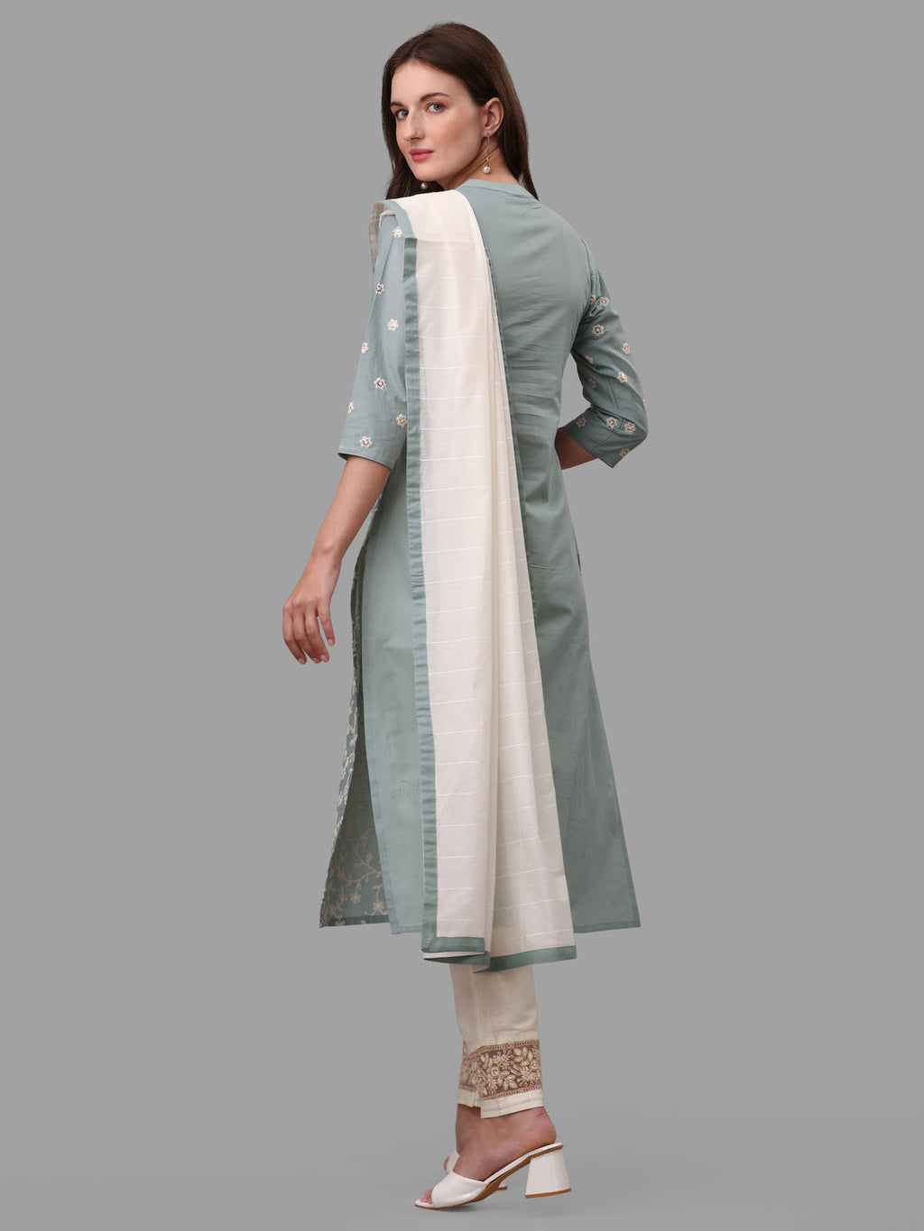 Embroidered Kurta With Pant & Dupatta Set, Multicolor - Hiral Fashion