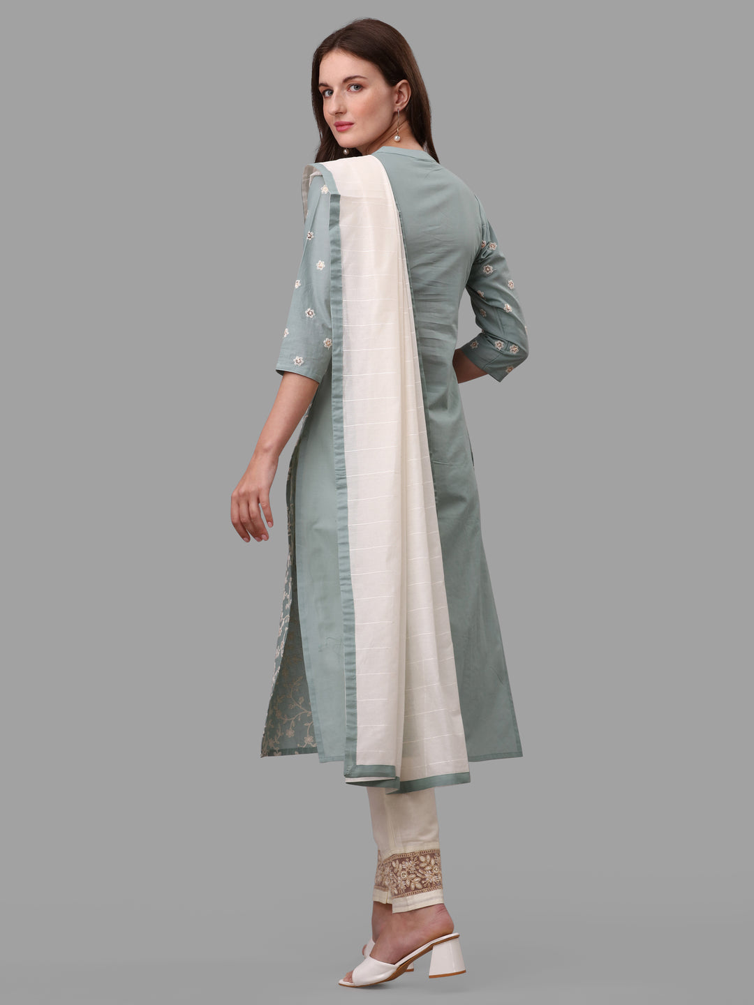 Embroidered Kurta With Pant & Dupatta Set, Multicolor - Hiral Fashion