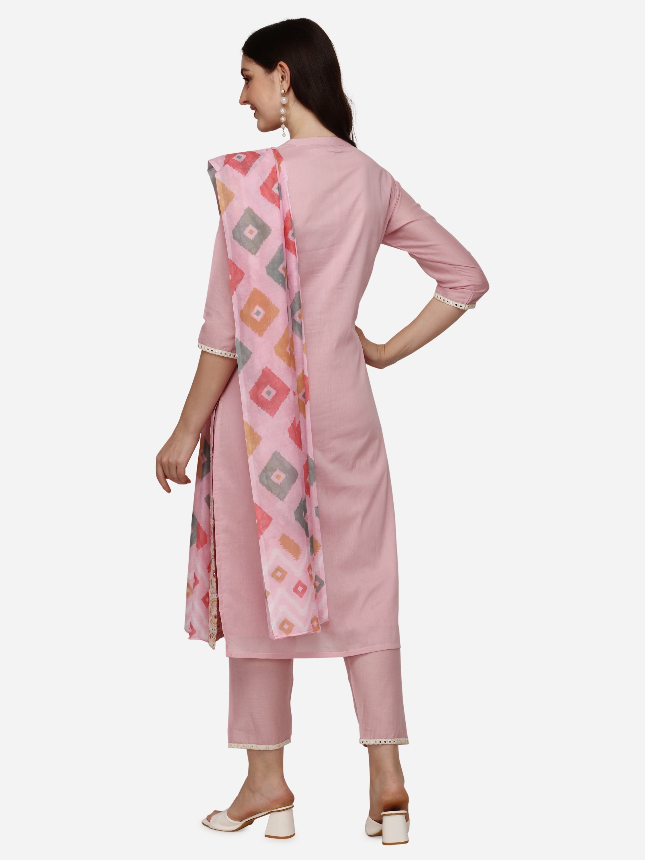Lucknawi Embroidered Kurta With Pant & Dupatta, Multicolor - Hiral Fashion
