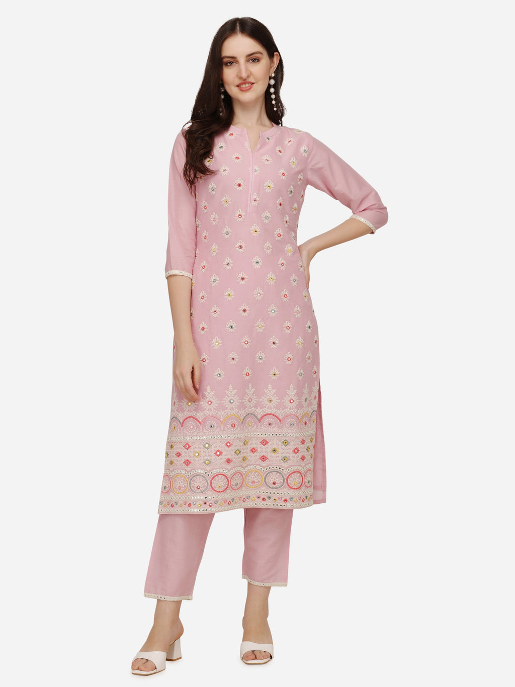 Lucknawi Embroidered Kurta With Pant & Dupatta, Multicolor - Hiral Fashion